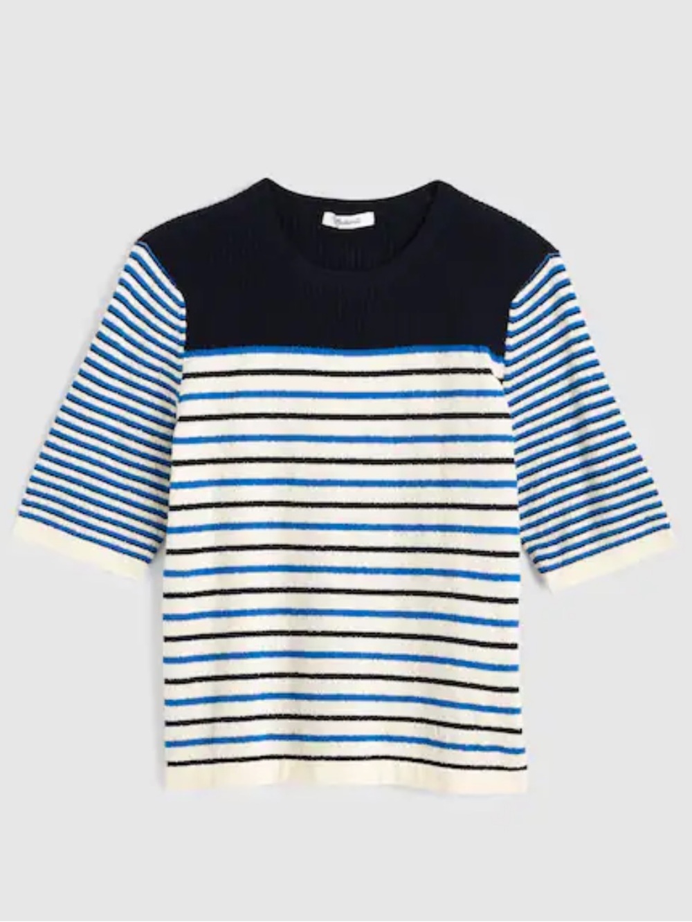 Madewell Bouclé-Knit Sweater Tee- Retro Blue Mini Stripe - Picture 6 of 7